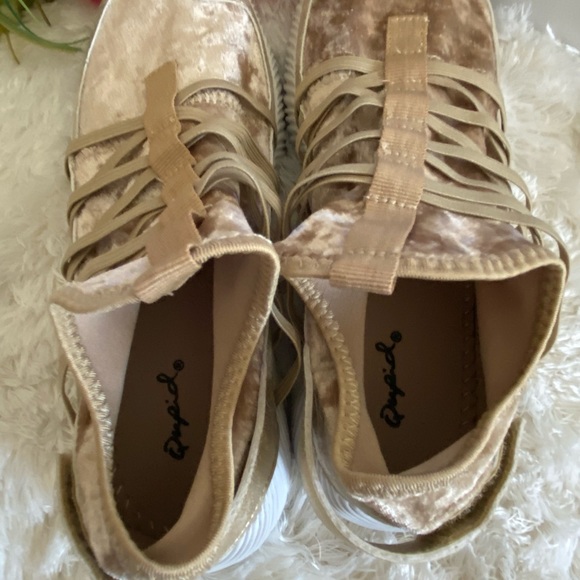 LAST PAIR! Qupid Gold Velvet Tennis Shoes - Picture 8 of 9